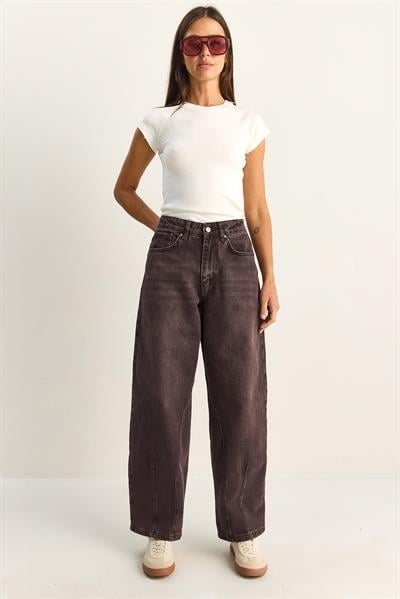 Kadın Vintage Yıkamalı Baggy Kesim Rahat Kalıp Denim Pantolon 703 60286060 - Patlıcan