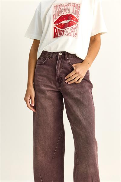 Kadın Vintage Yıkamalı Baggy Kesim Rahat Kalıp Denim Pantolon 703 60286060 - Mürdüm