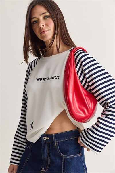 Kadın West League Baskılı Çizgili Reglan Kol Regular Fit Sweatshirt 2391 60286692 - Beyaz-Lacivert