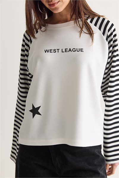 Kadın West League Baskılı Çizgili Reglan Kol Regular Fit Sweatshirt 2391 60286692 - Beyaz-Siyah