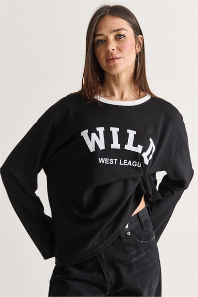 Kadın Wild Baskılı Bisiklet Yaka Oversize Uzun Kollu Sweatshirt 2392 60286691 - Siyah
