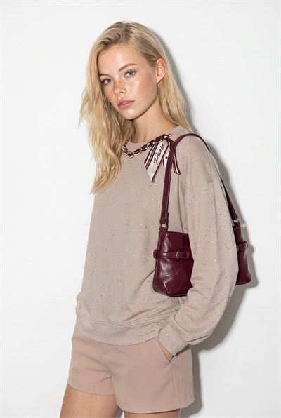 Kadın Yaldız Baskılı Zincir ve Fular Detaylı Modal Oversize Sweatshirt 2266 60286477 - Bej