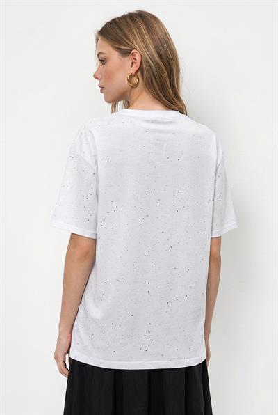 Kadın Yaldız Baskılı Zincir ve Fular Detaylı Oversize T-Shirt 2214 60286293 - Beyaz