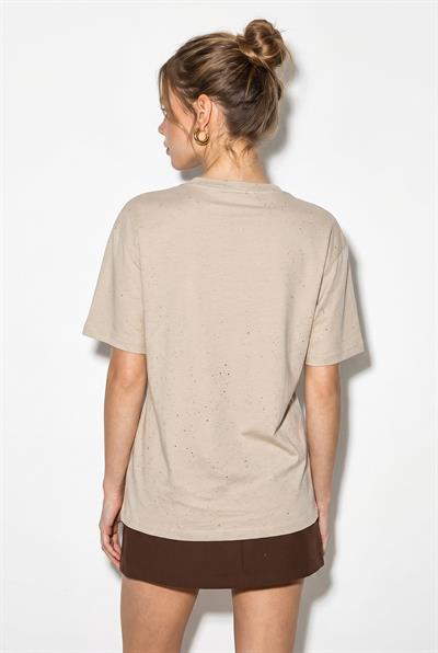 Kadın Yaldız Baskılı Zincir ve Fular Detaylı Oversize T-Shirt 2214 60286293 - Bej