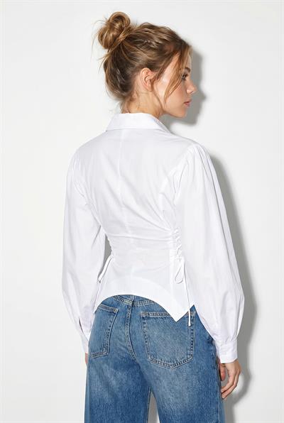 Kadın Yan Bağcık Detaylı Bel Oturtmalı Poplin Gömlek 4239 60286211 - Beyaz