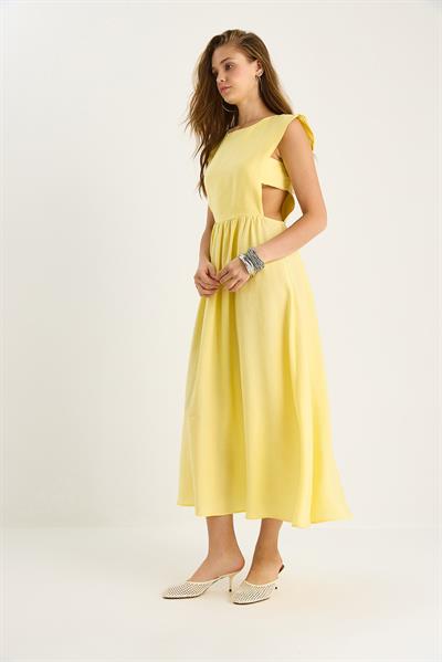 Kadın Yan Bant Detaylı Uzun Modal Elbise 5254 60281099 - Sarı