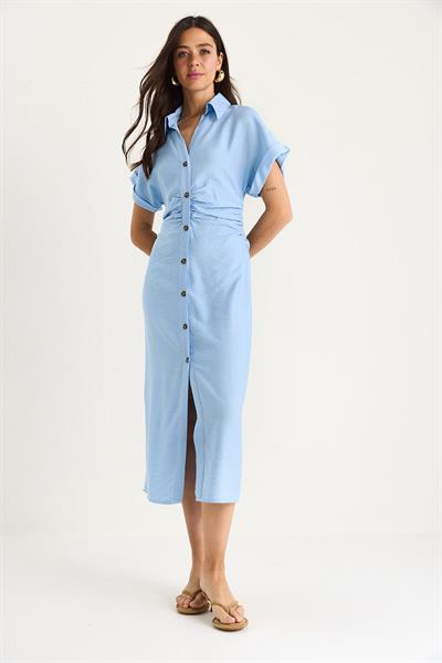 Kadın Yanları Drapeli Midi Boy V Yaka Saran Elbise 25-074 60283431 - Bebe Mavisi