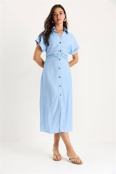 Kadın Yanları Drapeli Midi Boy V Yaka Saran Elbise 25-074 60283431 - Bebe Mavisi