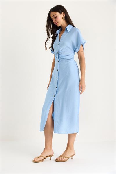 Kadın Yanları Drapeli Midi Boy V Yaka Saran Elbise 25-074 60283431 - Bebe Mavisi