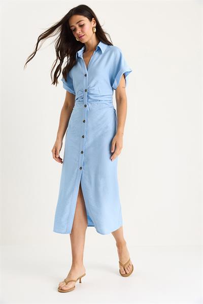 Kadın Yanları Drapeli Midi Boy V Yaka Saran Elbise 25-074 60283431 - Bebe Mavisi