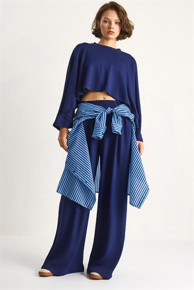 Kadın Yarasa Kol Crop Beli Lastikli Pantolon Modal Alt-Üst Takım 4025  60284068 - Saks