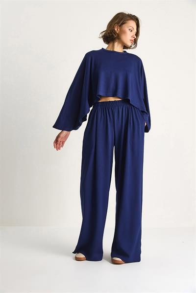 Kadın Yarasa Kol Crop Beli Lastikli Pantolon Modal Alt-Üst Takım 4025  60284068 - Saks