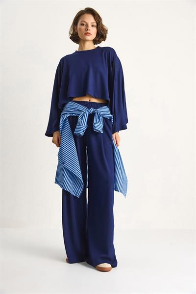 Kadın Yarasa Kol Crop Beli Lastikli Pantolon Modal Alt-Üst Takım 4025  60284068 - Saks