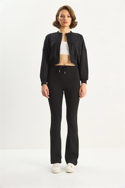Kadın Yarasa Kol Crop Hırka İspanyol Pantolon Modal Alt-Üst Takım 4059 60283731 - Siyah