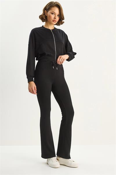 Kadın Yarasa Kol Crop Hırka İspanyol Pantolon Modal Alt-Üst Takım 4059 60283731 - Siyah