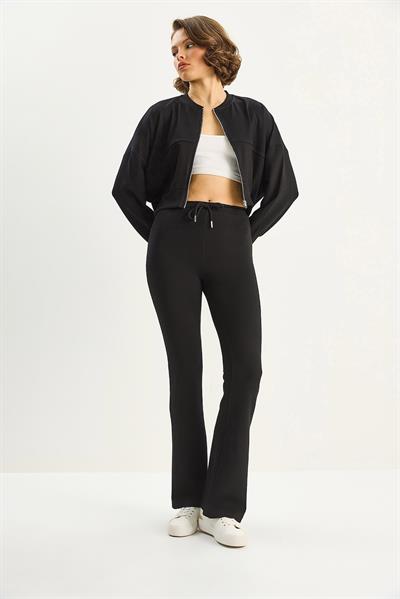 Kadın Yarasa Kol Crop Hırka İspanyol Pantolon Modal Alt-Üst Takım 4059 60283731 - Siyah
