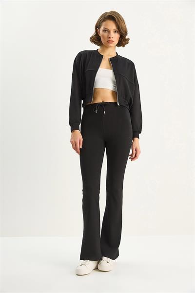 Kadın Yarasa Kol Crop Hırka İspanyol Pantolon Modal Alt-Üst Takım 4059 60283731 - Siyah