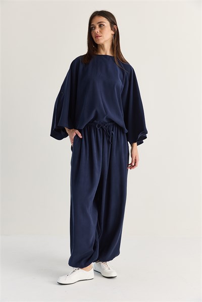 Kadın Yarasa Kol Oversize Bluz Şalvar Pantolon Modal Alt-Üst Takım 4183 60286473 - Lacivert