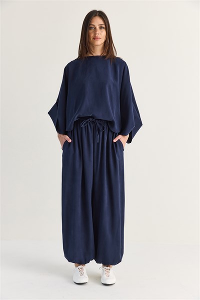 Kadın Yarasa Kol Oversize Bluz Şalvar Pantolon Modal Alt-Üst Takım 4183 60286473 - Lacivert