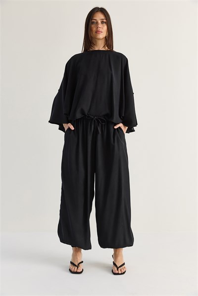 Kadın Yarasa Kol Oversize Bluz Şalvar Pantolon Modal Alt-Üst Takım 4183 60286473 - Siyah