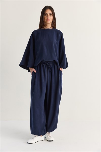 Kadın Yarasa Kol Oversize Bluz Şalvar Pantolon Modal Alt-Üst Takım 4183 60286473 - Lacivert