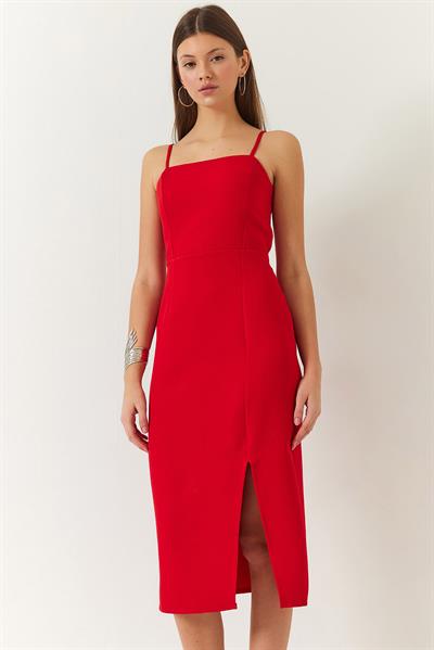 Kadın Yırtmaç Detaylı İp Askılı Elbise 60251077 - Kırmızı