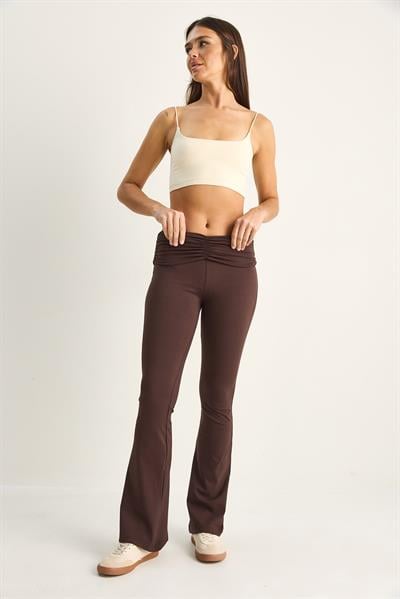 Kadın Yüksek Bel Büzgü Detaylı İspanyol Paça Toparlayıcı Tayt ÖT261055 60286199 - Acı Kahve