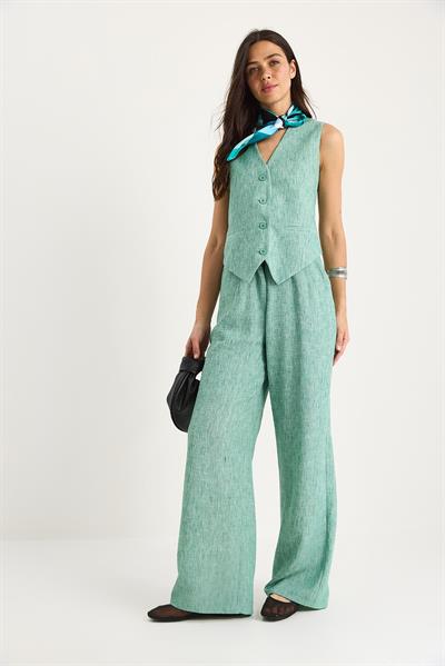 Kadın Yüksek Bel Pantolonlu Yelekli Astarlı Alt-Üst Takım 9257 60281047 - Yeşil