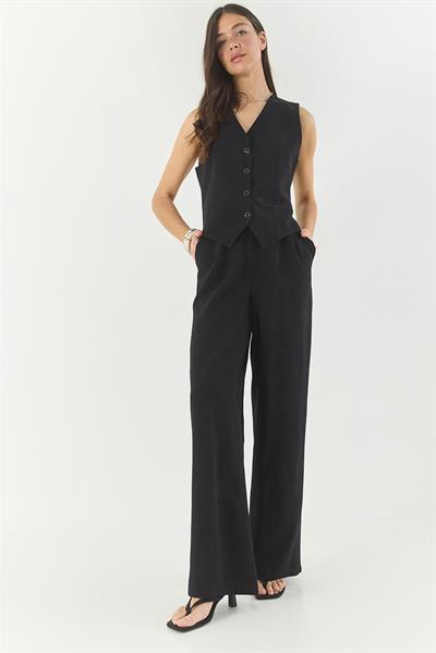 Kadın Yüksek Bel Pantolonlu Yelekli Alt-Üst Takım 9257 60281047 - Siyah