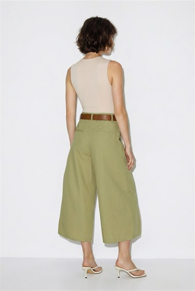 Kadın Yüksek Bel Pile Detaylı Geniş Paça Culotte Pantolon DP261038 60286319 - Haki