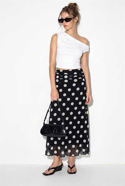 Kadın Yüksek Bel Puantiyeli Astarlı Midi Tül Etek 0023 60286225 - Siyah-Beyaz
