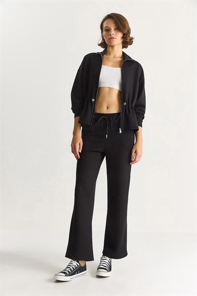 Kadın Yumuşak Dokulu Bel Ayarlamalı Ceket Pantolon Modal Takım 6891 60283555 - Siyah