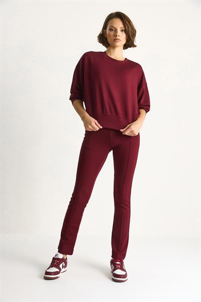 Kadın Yumuşak Dokulu Bisiklet Yaka Oversize Sweat Pantolon Viskon Dalgıç Takım 6819 60283531 - Bordo