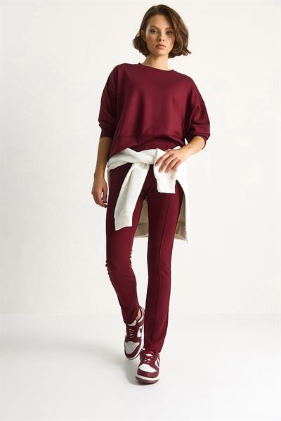 Kadın Yumuşak Dokulu Bisiklet Yaka Oversize Sweat Pantolon Viskon Dalgıç Takım 6819 60283531 - Bordo