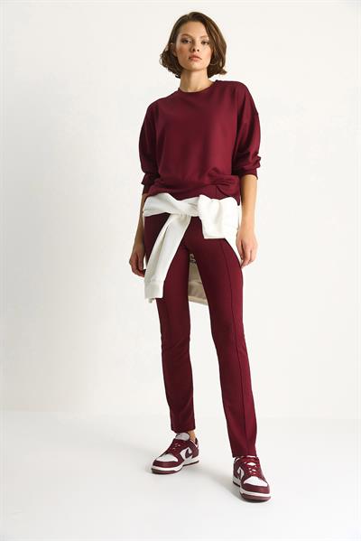 Kadın Yumuşak Dokulu Bisiklet Yaka Oversize Sweat Pantolon Viskon Dalgıç Takım 6819 60283531 - Bordo