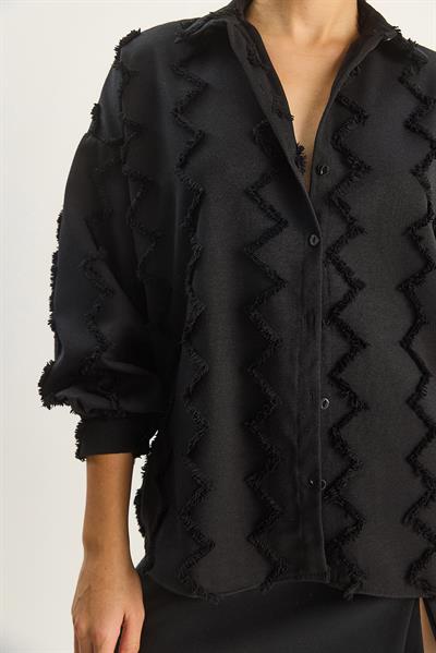 Kadın Zikzak Püsküllü Oversize Gömlek 2147 60283638 - Siyah