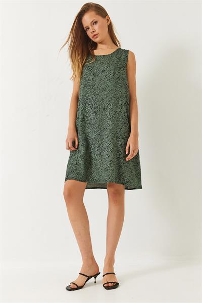 Kadın Kalın Askılı Desenli Kısa Viskon Elbise 60261473 - Yeşil