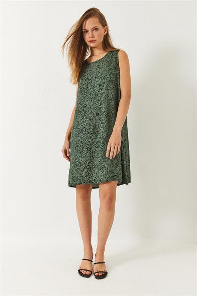 Kadın Kalın Askılı Desenli Kısa Viskon Elbise 60261473 - Yeşil