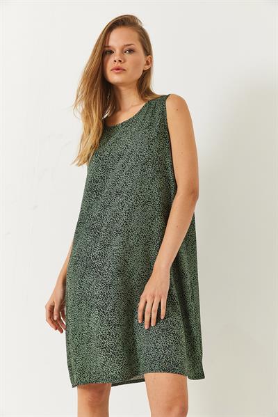 Kadın Kalın Askılı Desenli Kısa Viskon Elbise 60261473 - Yeşil