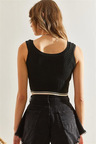 Kadın Kalın Askılı Triko Crop Bluz 20246140 - Siyah