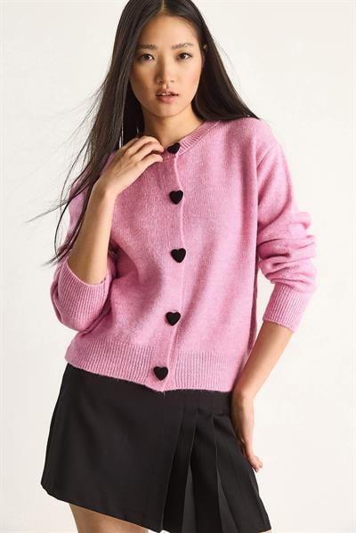 Kalp Düğmeli Triko Hırka 241075 60261233 - Pembe