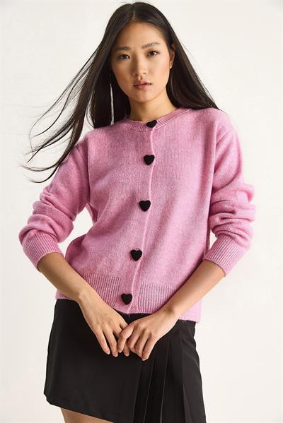 Kalp Düğmeli Triko Hırka 241075 60261233 - Pembe