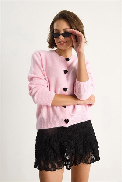 Kalp Düğmeli Triko Hırka 241075 60261233 - Pudra