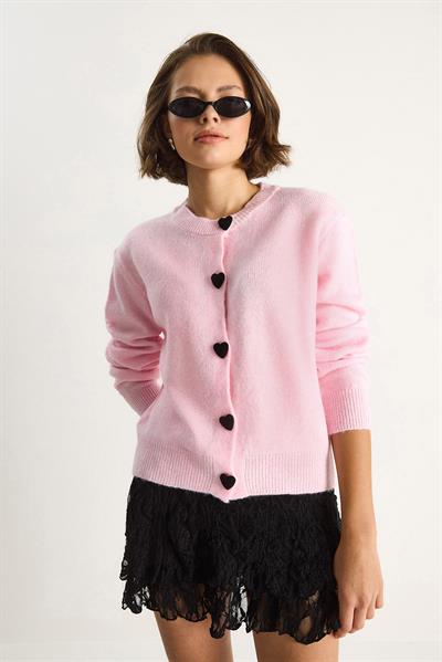 Kalp Düğmeli Triko Hırka 241075 60261233 - Pudra
