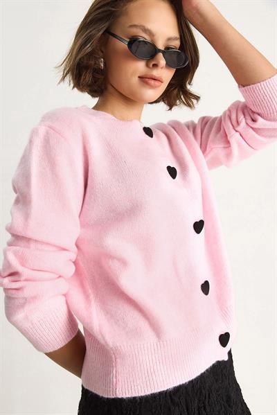 Kalp Düğmeli Triko Hırka 241075 60261233 - Pudra