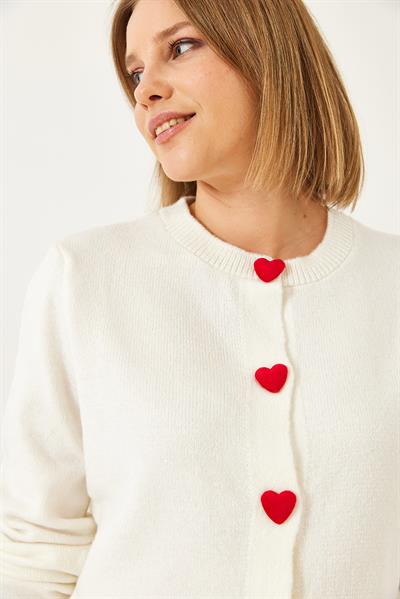 Kadın Kalp Düğmeli Triko Hırka 241075 60261233 - Ekru