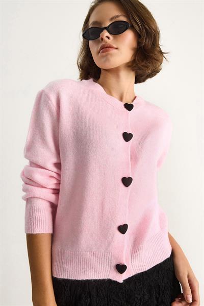 Kalp Düğmeli Triko Hırka 241075 60261233 - Pudra