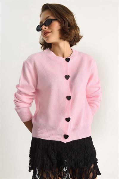 Kalp Düğmeli Triko Hırka 241075 60261233 - Pudra