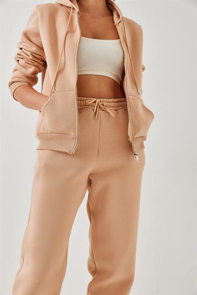 Kadın Kanguru Cepli Kapşonlu Hırka Alt- Üst Takım MBHS015 60601015 - Bej