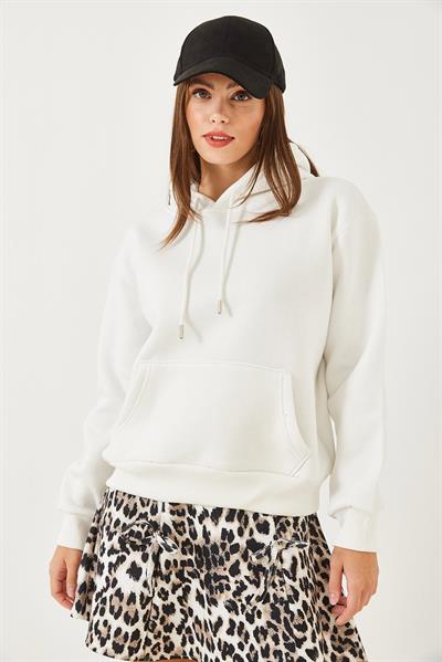 Kadın Kanguru Cepli Sweatshirt MBHS012 60601012 - Beyaz